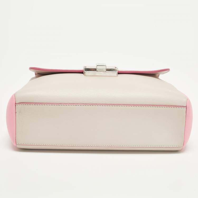 Pre Owned Dior Diorling Small Light Beige/Pink Leather Shoulder Bag