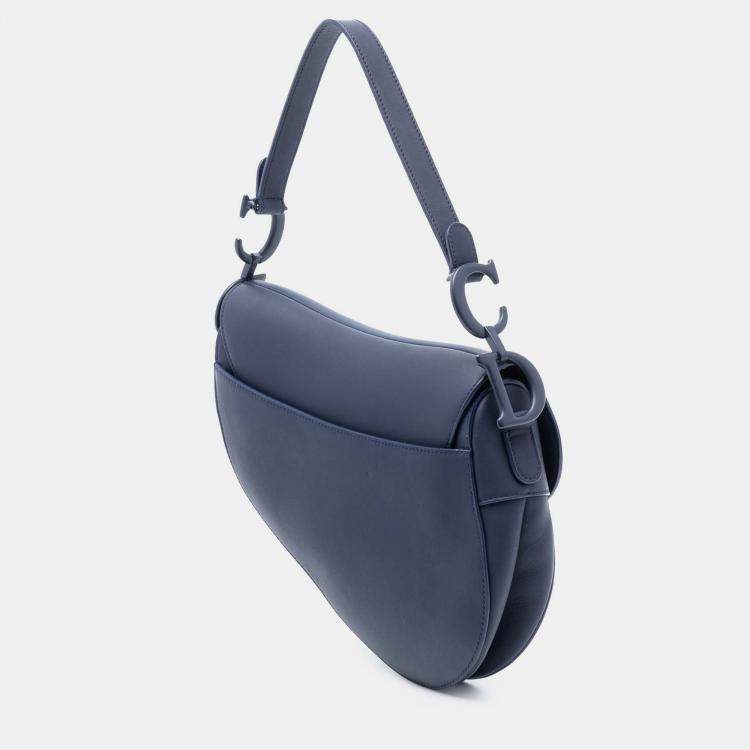Pre Owned Dior Blue Ultra Matte Calfskin Saddle Bag