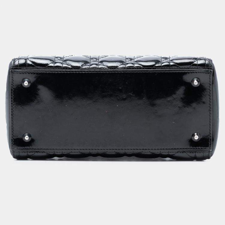 Pre Owned Dior Black Medium Patent Cannage Lady Dior