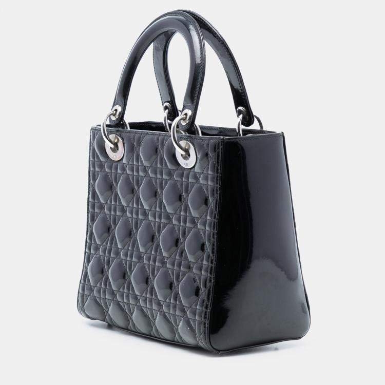 Pre Owned Dior Black Medium Patent Cannage Lady Dior