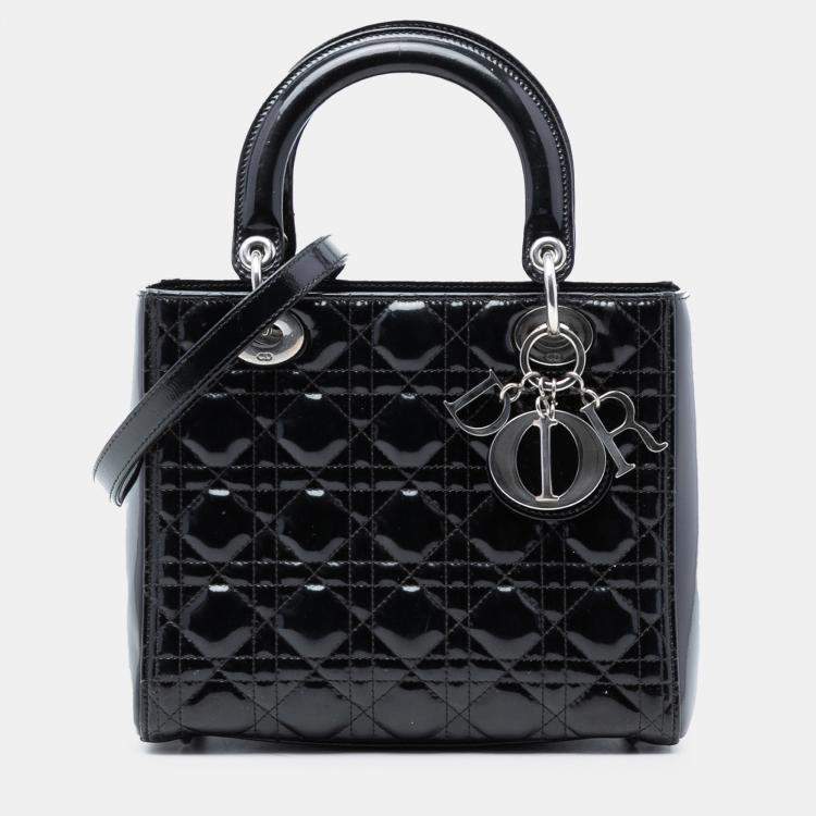 Pre Owned Dior Black Medium Patent Cannage Lady Dior