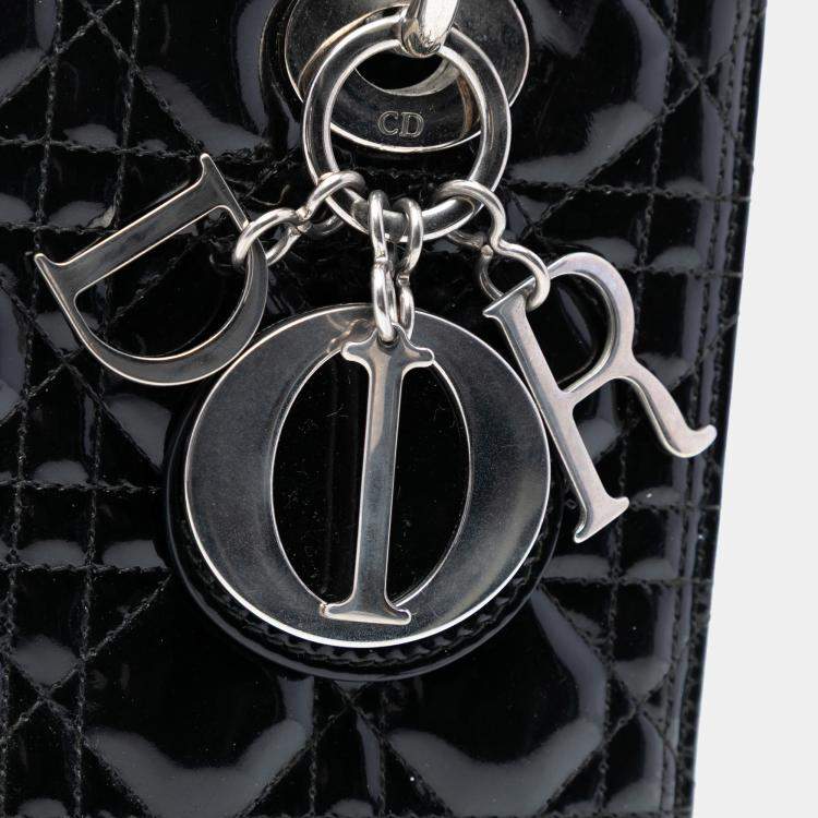 Pre Owned Dior Black Medium Patent Cannage Lady Dior