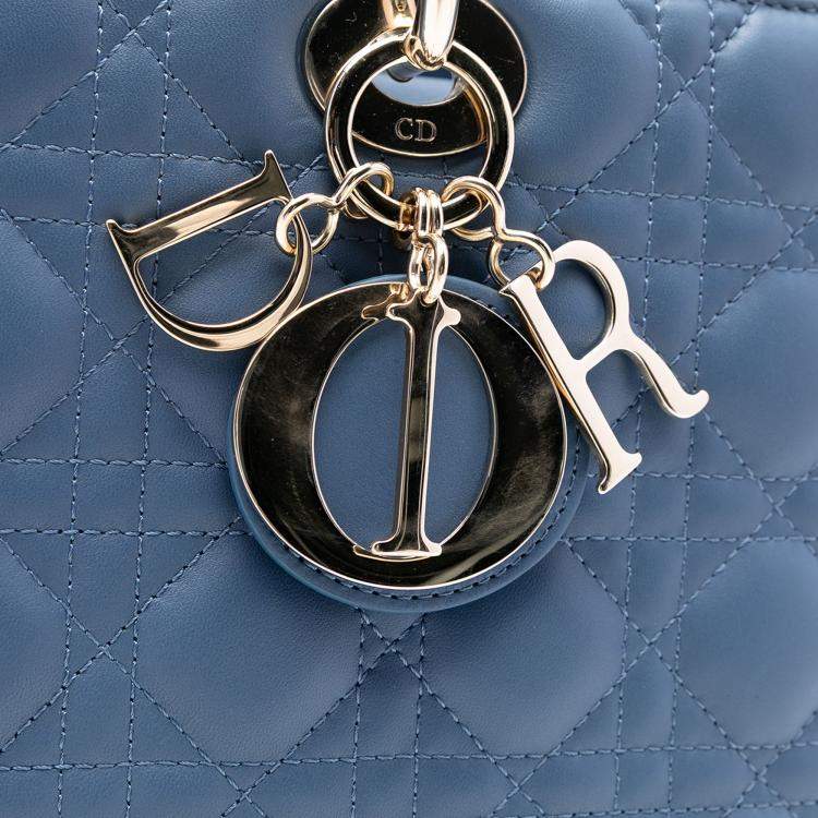 Pre Owned Dior Blue Large Lambskin Cannage Lady Dior