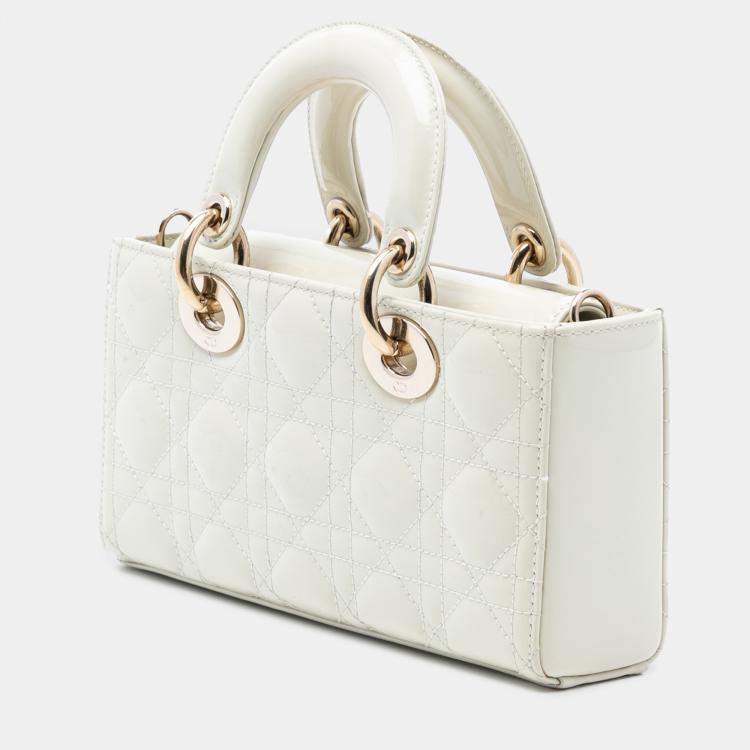 Pre Owned Dior White Small Patent Cannage Lady D Joy