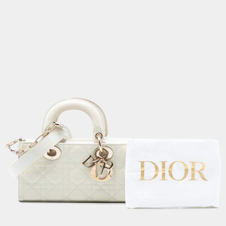 Pre Owned Dior White Small Patent Cannage Lady D Joy