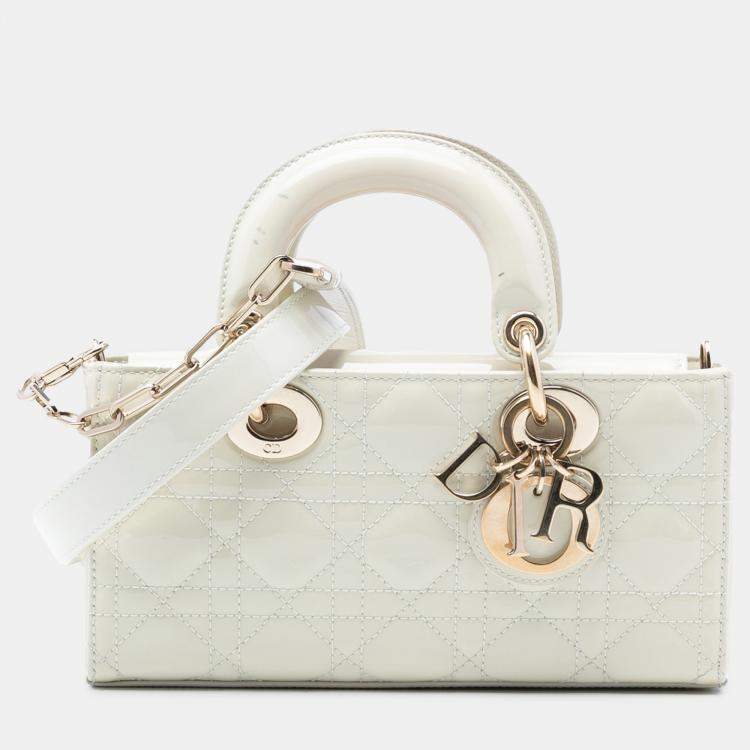 Pre Owned Dior White Small Patent Cannage Lady D Joy