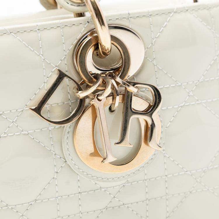 Pre Owned Dior White Small Patent Cannage Lady D Joy