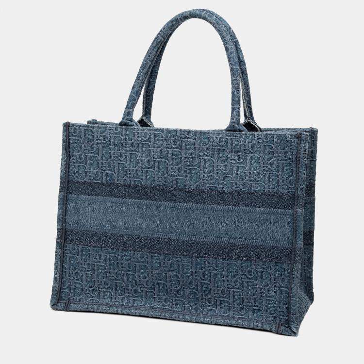 Pre Owned Dior Blue Medium Oblique Denim Book Tote