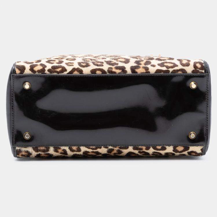 Pre Owned Dior Black Brown Medium Pony Hair Leopard Print Lady Dior