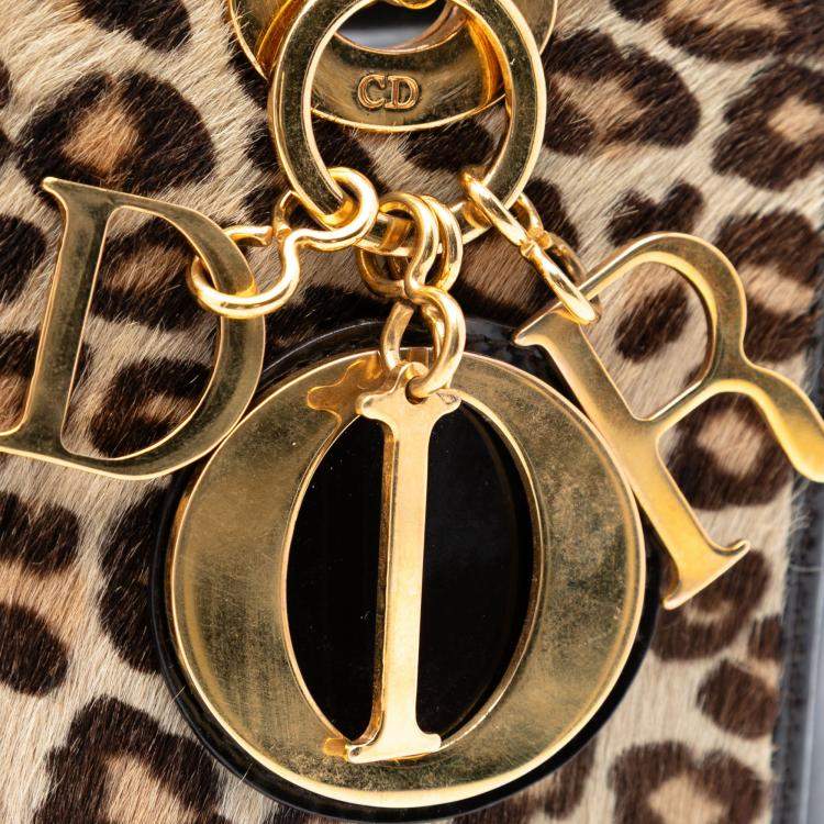 Pre Owned Dior Black Brown Medium Pony Hair Leopard Print Lady Dior