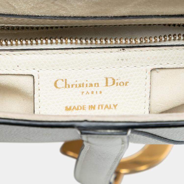 Pre Owned Dior White Grained Calfskin Saddle Bag