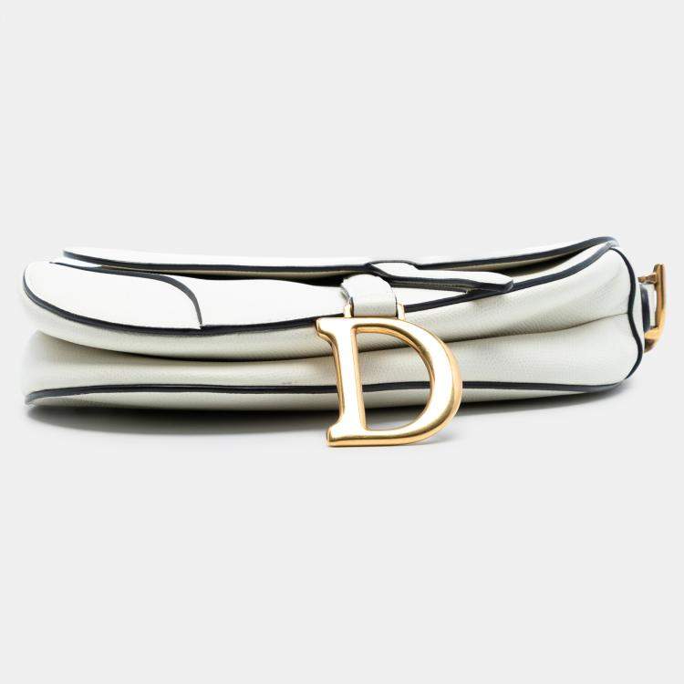 Pre Owned Dior White Grained Calfskin Saddle Bag