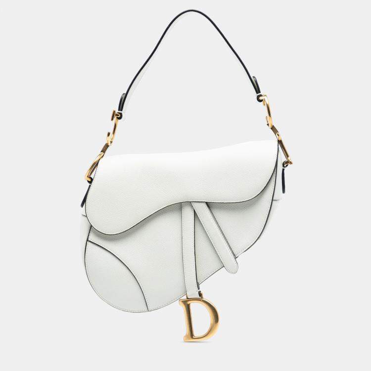 Pre Owned Dior White Grained Calfskin Saddle Bag