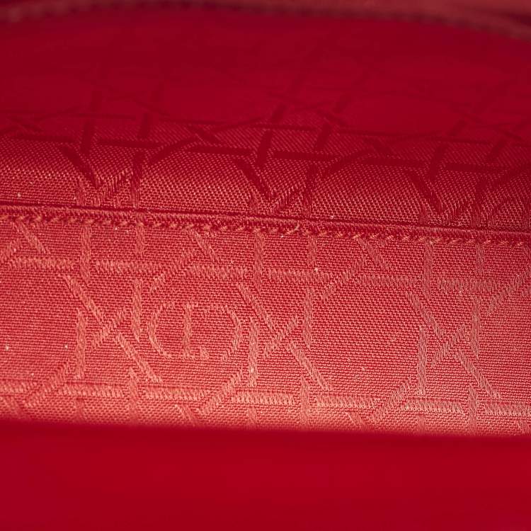 Pre Owned Dior Lady Dior Mini Red Cannage Patent Leather Chain Tote