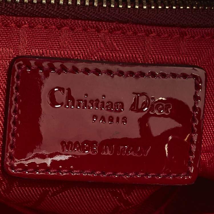 Pre Owned Dior Lady Dior Mini Red Cannage Patent Leather Chain Tote