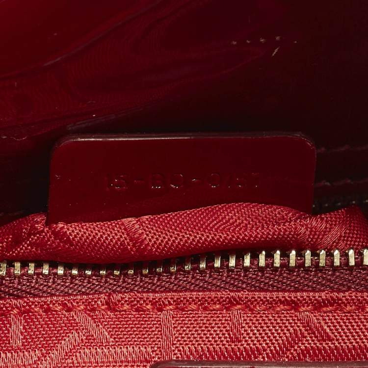 Pre Owned Dior Lady Dior Mini Red Cannage Patent Leather Chain Tote