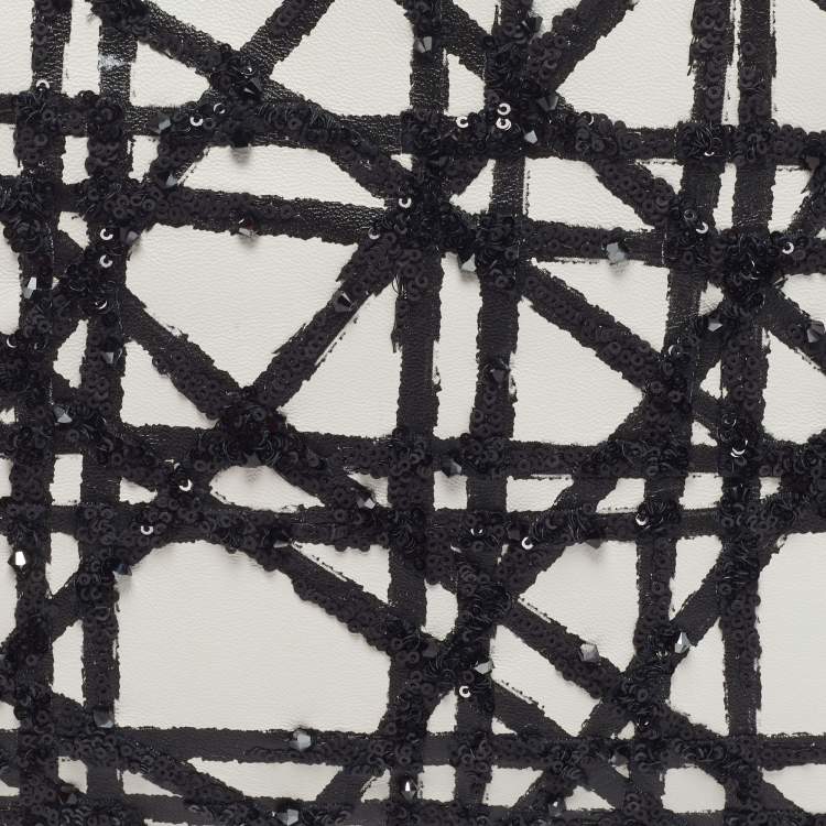 Pre Owned Dior x Daniel Gordon Limited Edition Zip Art White/Black Cannage Sequins and Leather Pouch 