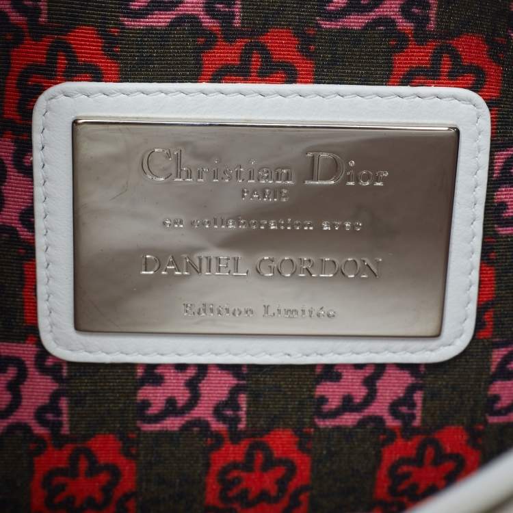 Pre Owned Dior x Daniel Gordon Limited Edition Zip Art White/Black Cannage Sequins and Leather Pouch 