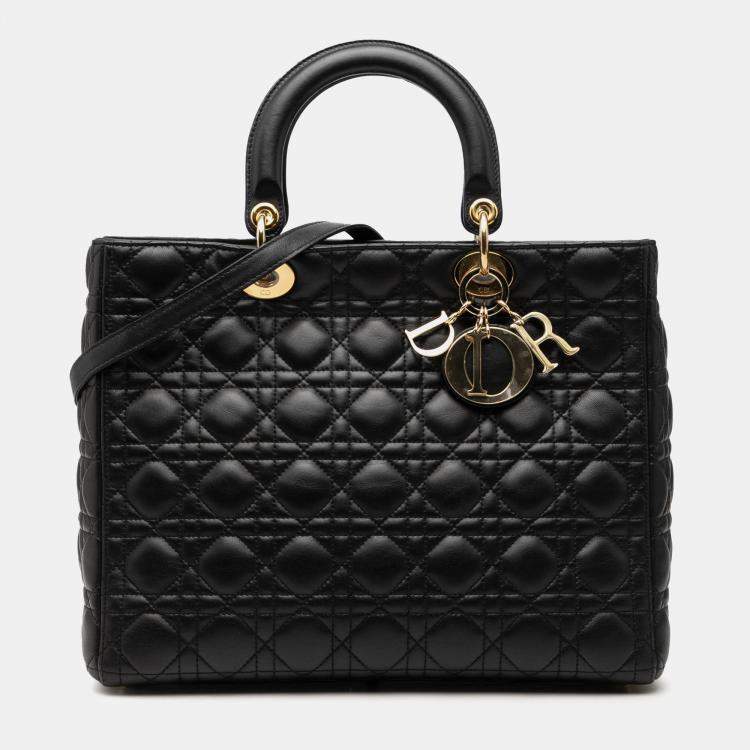 Pre Owned Dior Black Large Lambskin Cannage Lady Dior