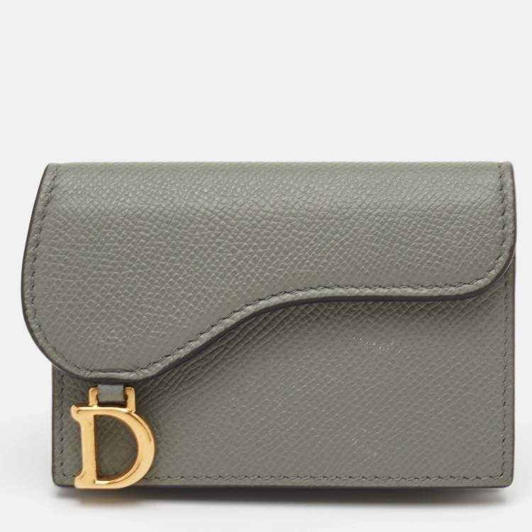 Pre Owned Dior Saddle Grey Leather Card Holder
