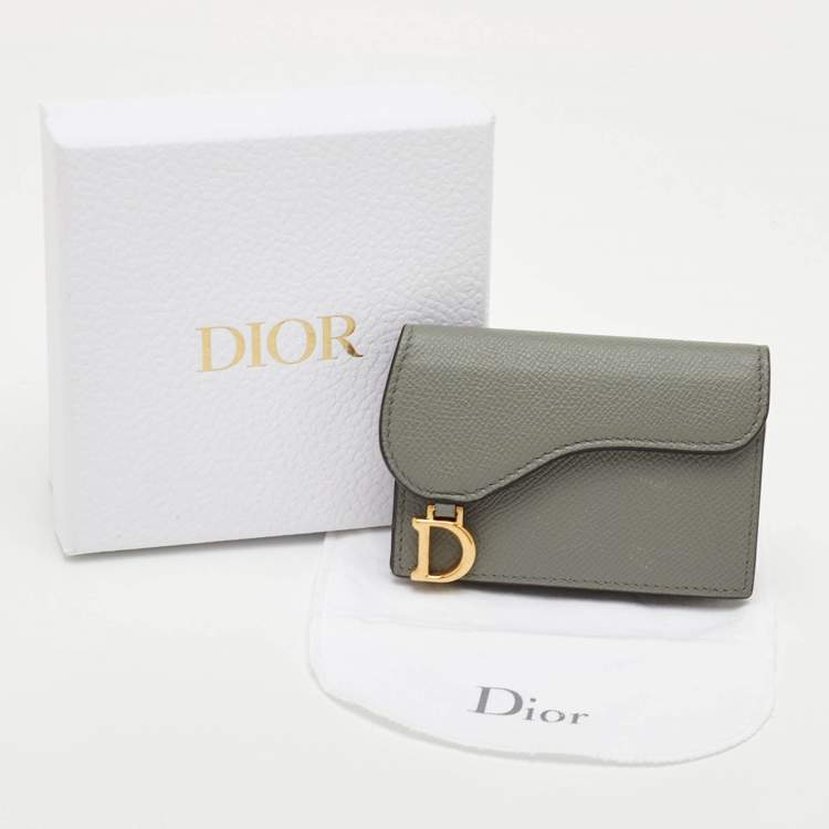 Pre Owned Dior Saddle Grey Leather Card Holder