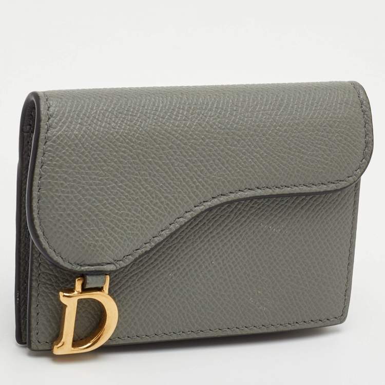 Pre Owned Dior Saddle Grey Leather Card Holder