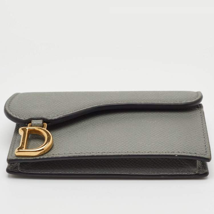 Pre Owned Dior Saddle Grey Leather Card Holder