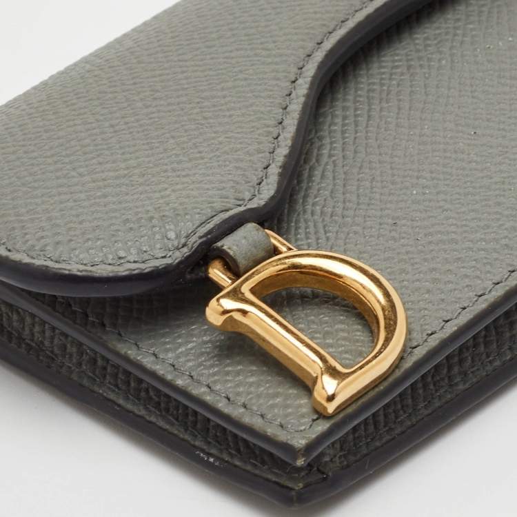 Pre Owned Dior Saddle Grey Leather Card Holder