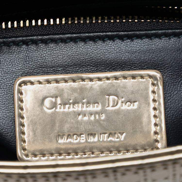 Pre Owned Dior Gold Mini Metallic Patent Microcannage Lady Dior