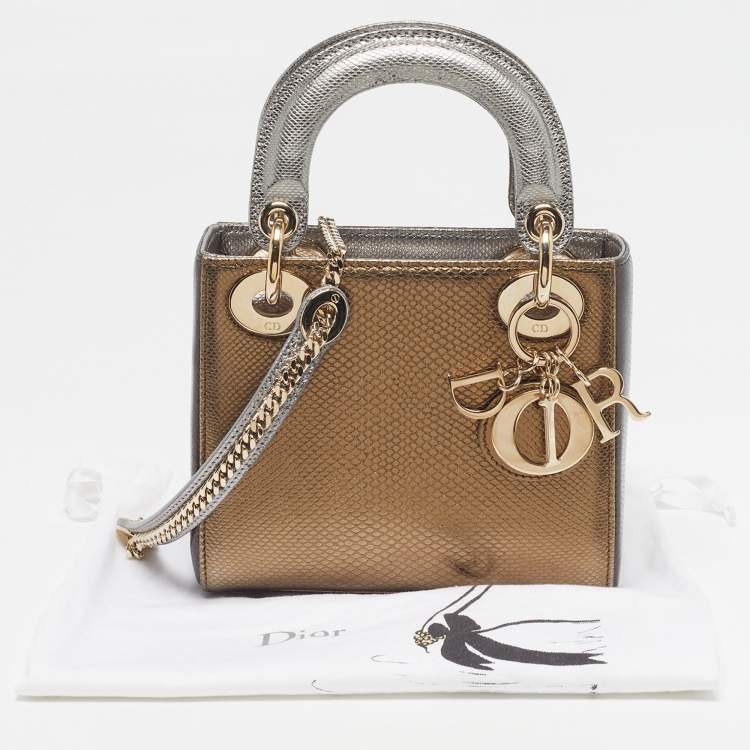 Pre Owned Dior Lady Dior Mini Metallic Karung Leather Tote