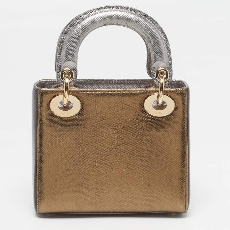 Pre Owned Dior Lady Dior Mini Metallic Karung Leather Tote