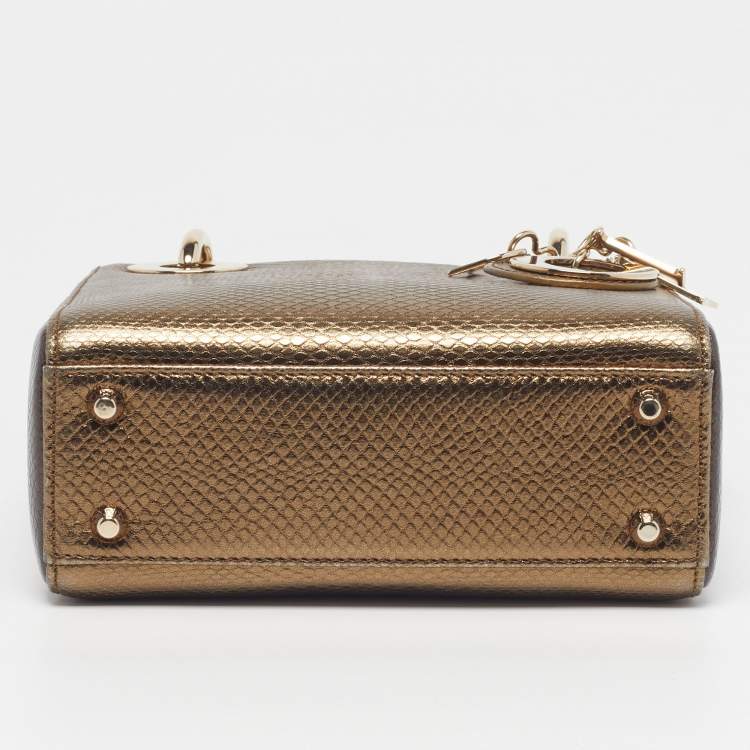 Pre Owned Dior Lady Dior Mini Metallic Karung Leather Tote