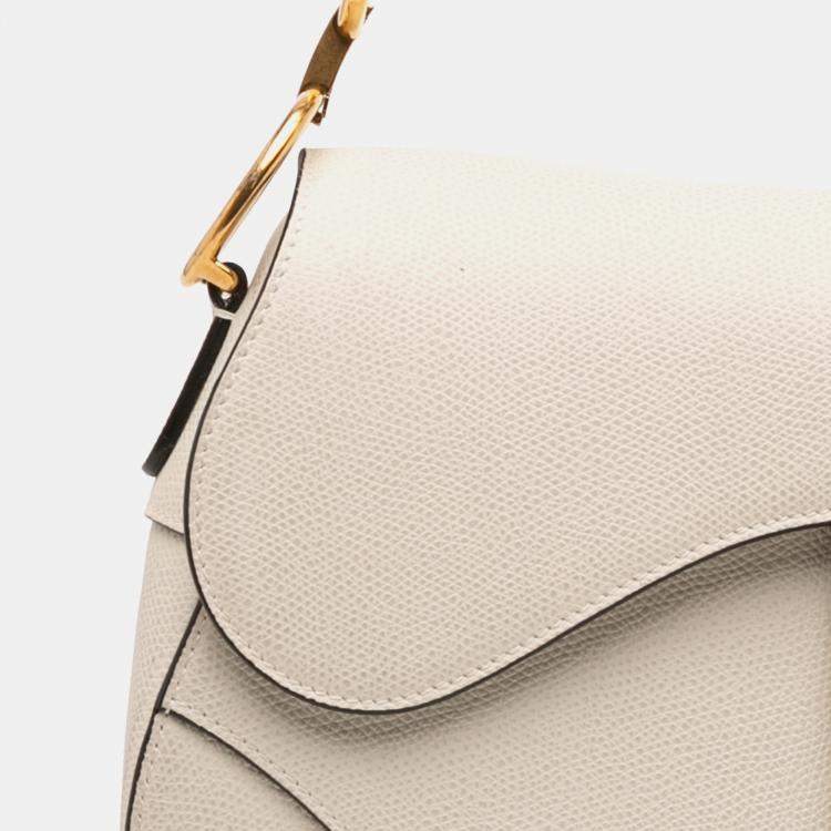 Pre Owned Dior White Grained Calfskin Saddle Bag