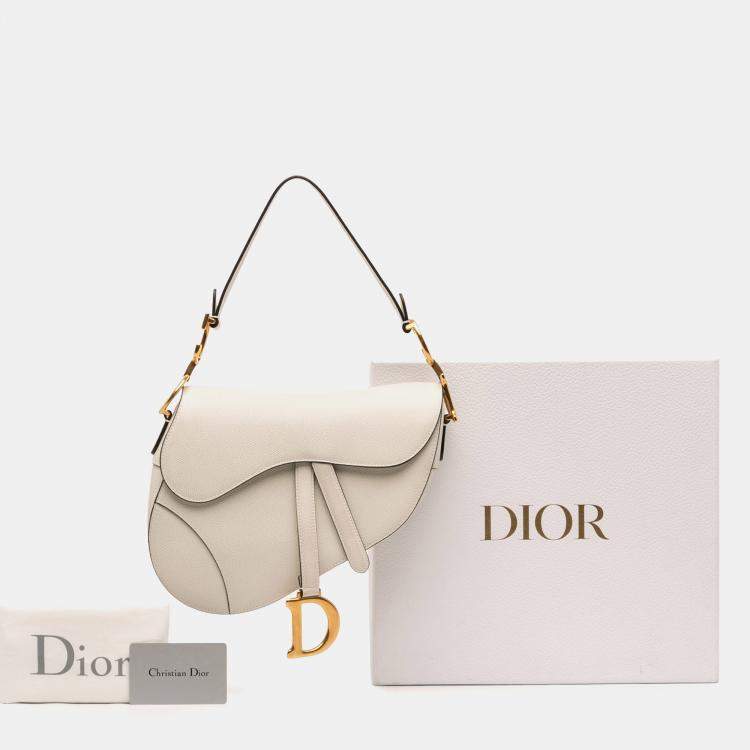 Pre Owned Dior White Grained Calfskin Saddle Bag