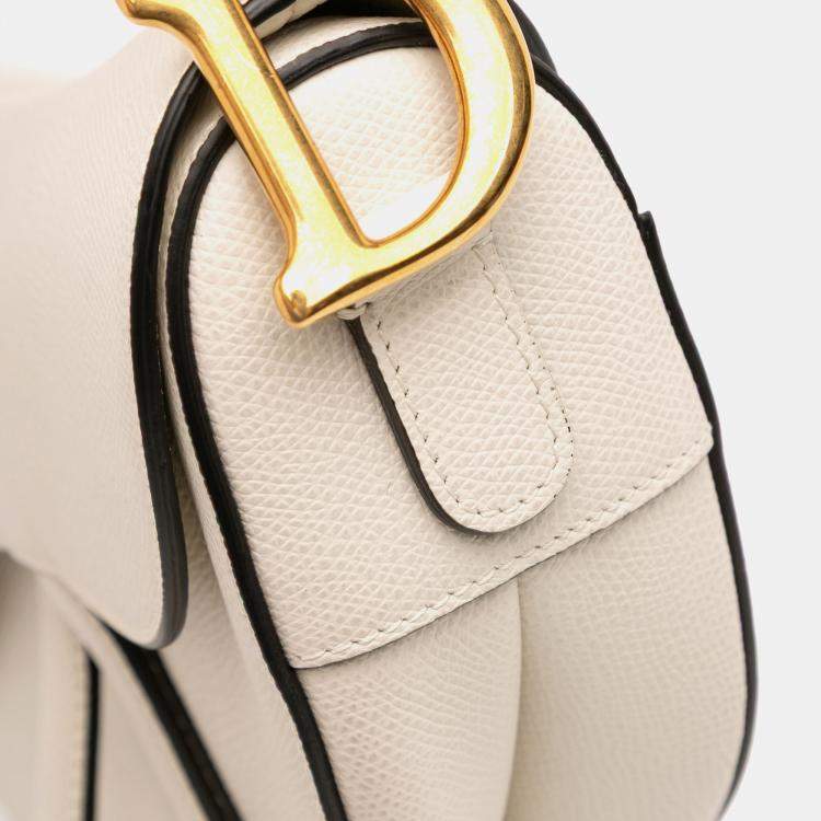 Pre Owned Dior White Grained Calfskin Saddle Bag
