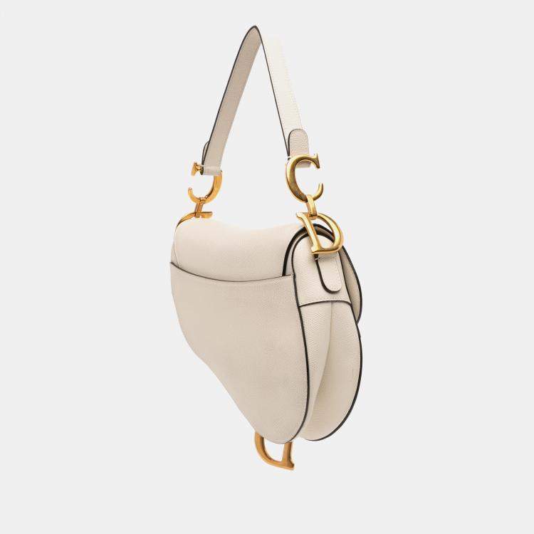 Pre Owned Dior White Grained Calfskin Saddle Bag