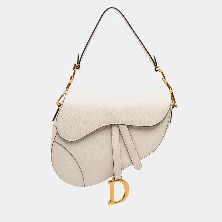 Pre Owned Dior White Grained Calfskin Saddle Bag