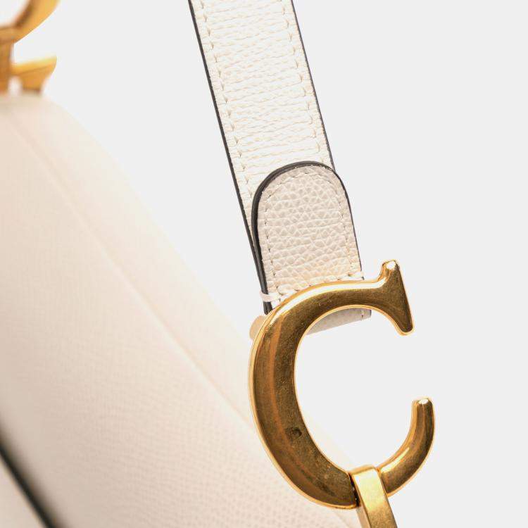Pre Owned Dior White Grained Calfskin Saddle Bag