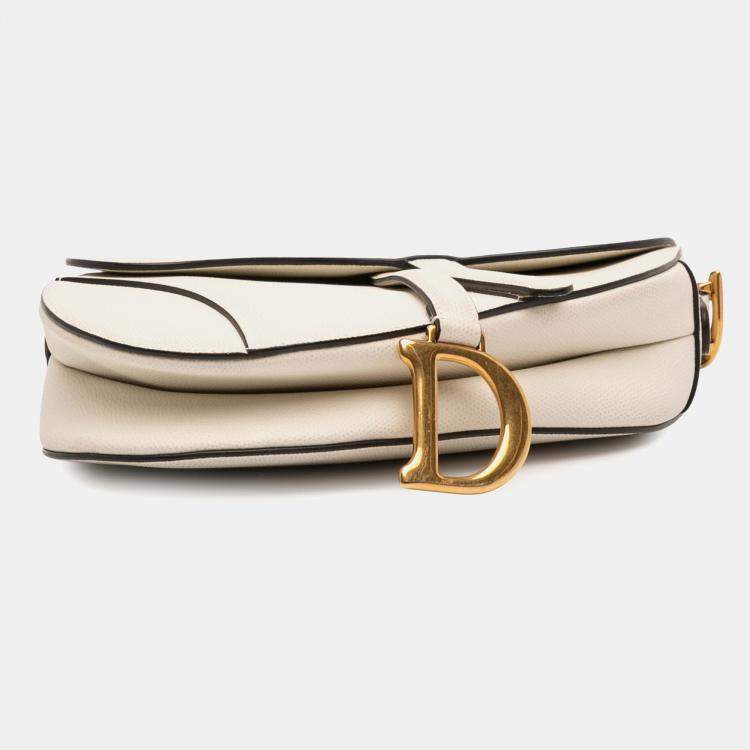 Pre Owned Dior White Grained Calfskin Saddle Bag