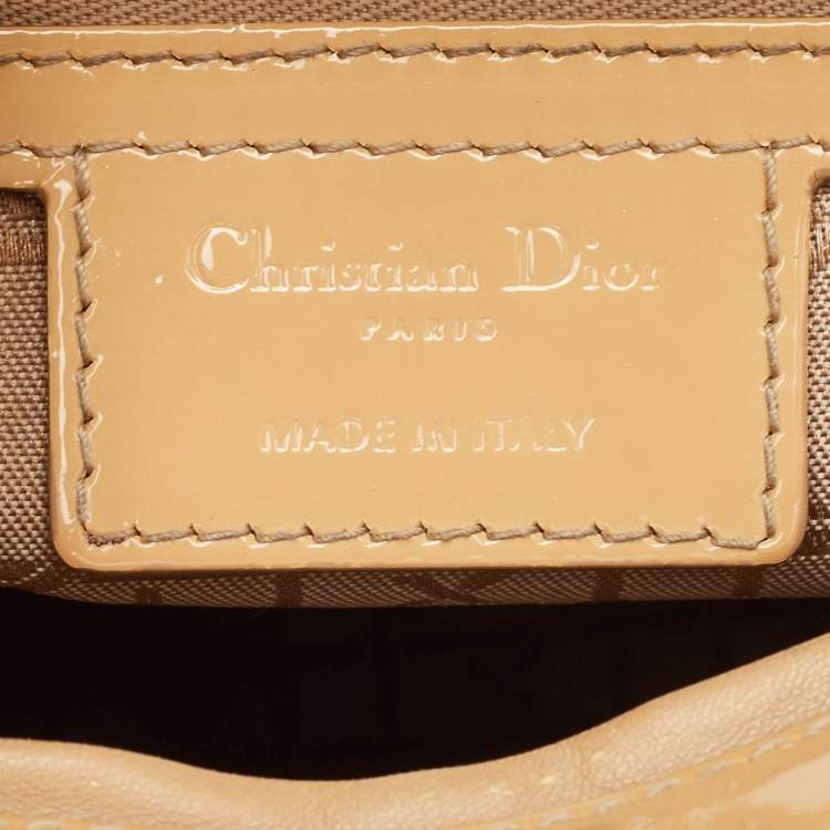Pre Owned Dior Lady Dior Large Beige Cannage Patent Leather Tote