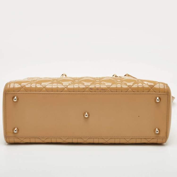 Pre Owned Dior Lady Dior Large Beige Cannage Patent Leather Tote