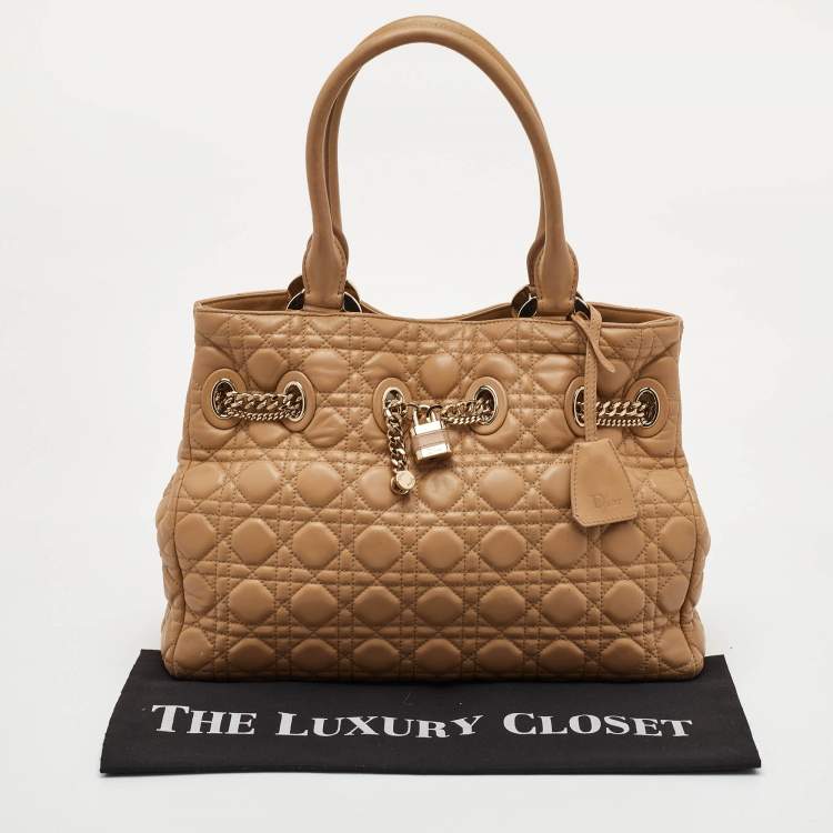 Pre Owned Dior Chri Chri Beige Cannage Leather Tote