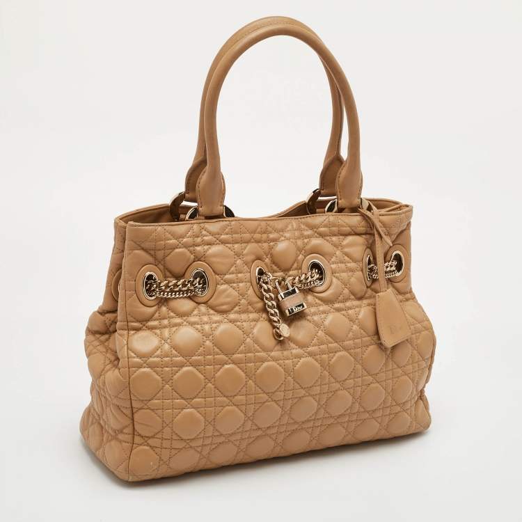 Pre Owned Dior Chri Chri Beige Cannage Leather Tote
