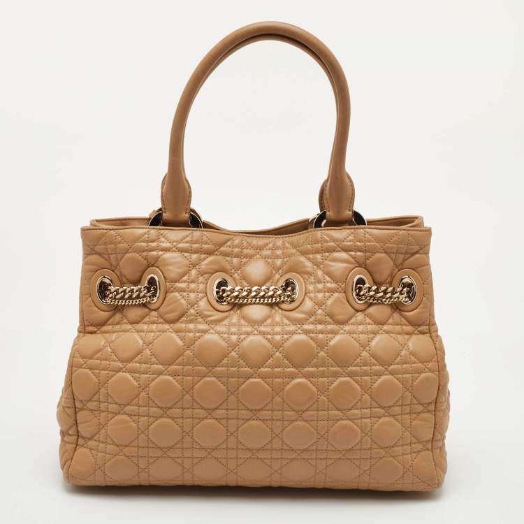 Pre Owned Dior Chri Chri Beige Cannage Leather Tote