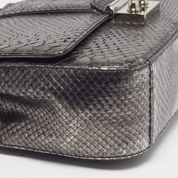 Pre Owned Dior Miss Dior Flap Medium Metallic Grey Python Flap Bag
