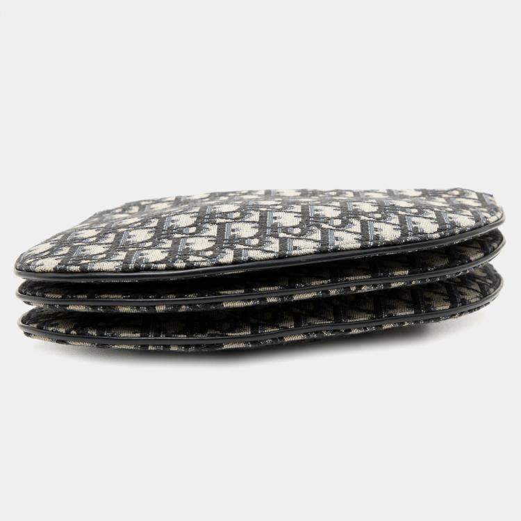 Pre Owned Dior Blue Oblique Canvas Saddle Triple Zip Crossbody