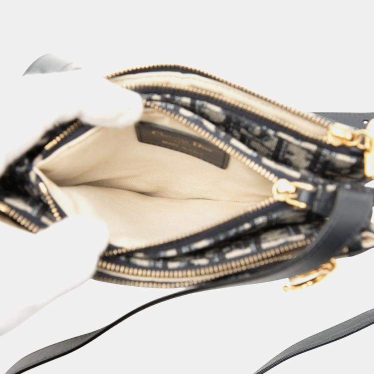 Pre Owned Dior Blue Oblique Canvas Saddle Triple Zip Crossbody