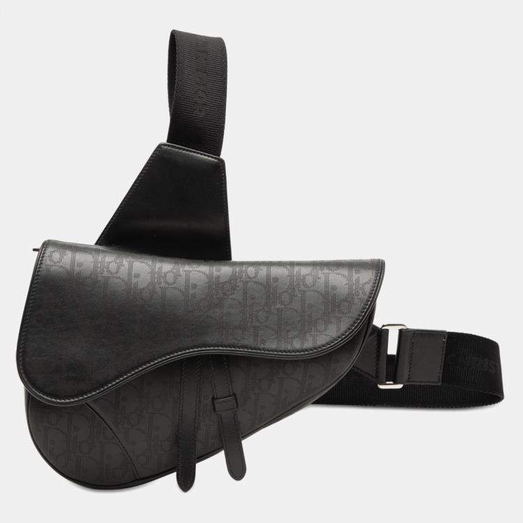 مملوكة مسبقًا Dior Black Oblique Perforated Calfskin Galaxy Saddle Bag