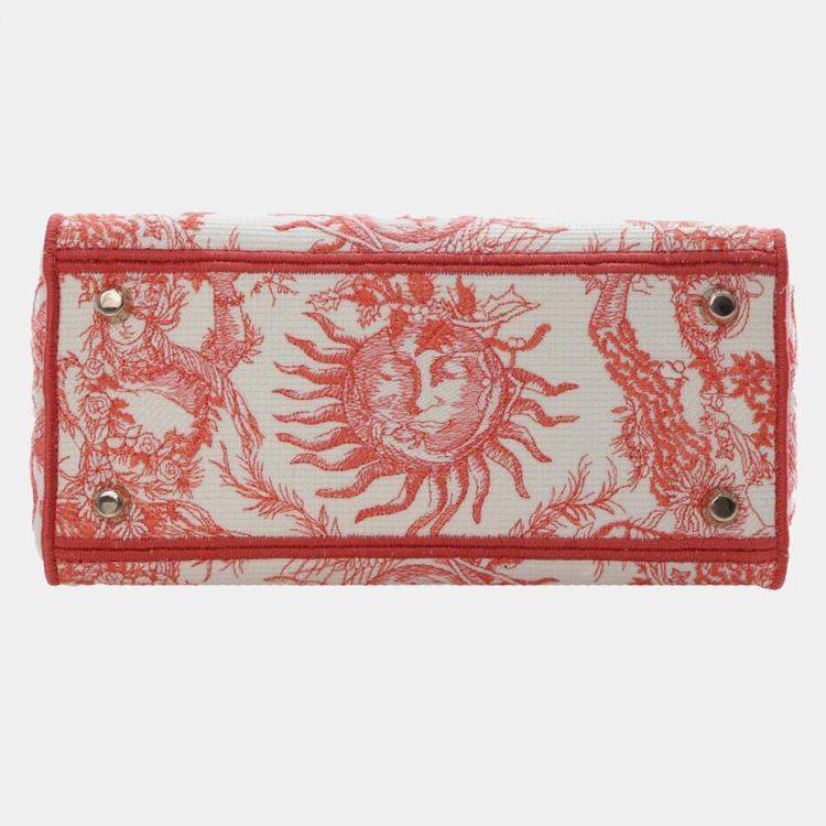 Pre Owned Dior Red White Medium Embroidered Canvas Toile de Jouy Soleil Lady D Lite