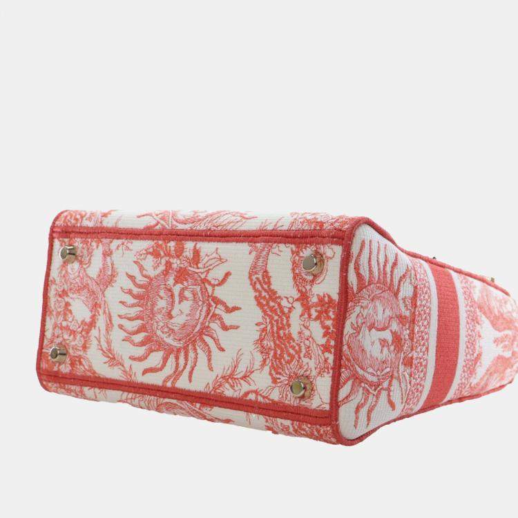 Pre Owned Dior Red White Medium Embroidered Canvas Toile de Jouy Soleil Lady D Lite
